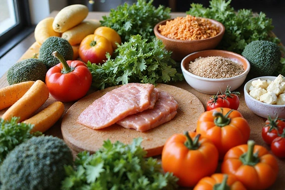 Tavolo con alimenti sani, dieta, nutrizione