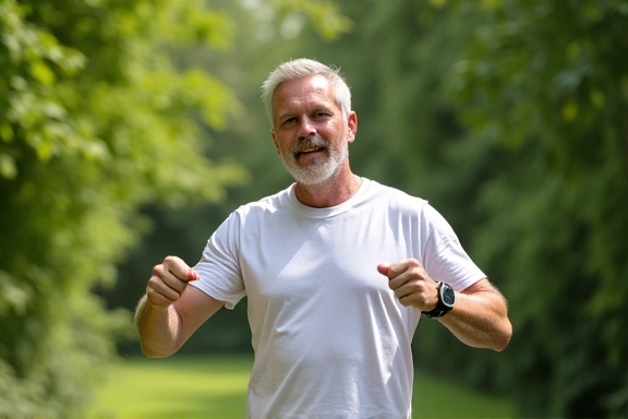 Uomo che fa esercizio all'aperto, energia, vitalità