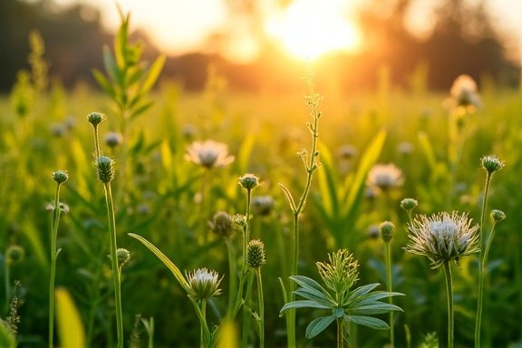 Campo di erbe medicinali con luce solare
